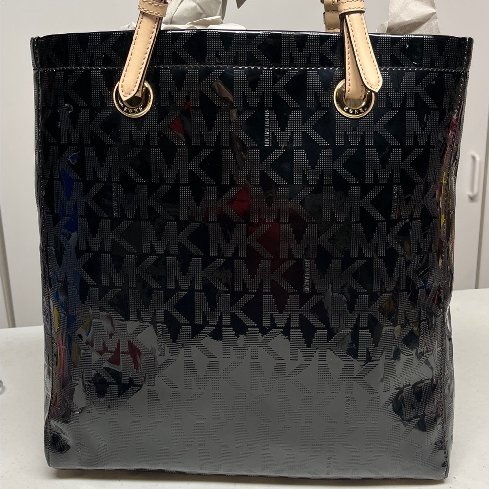 Michael Kors Black Logo Tote Gold Hardware Large Shoulder Bag